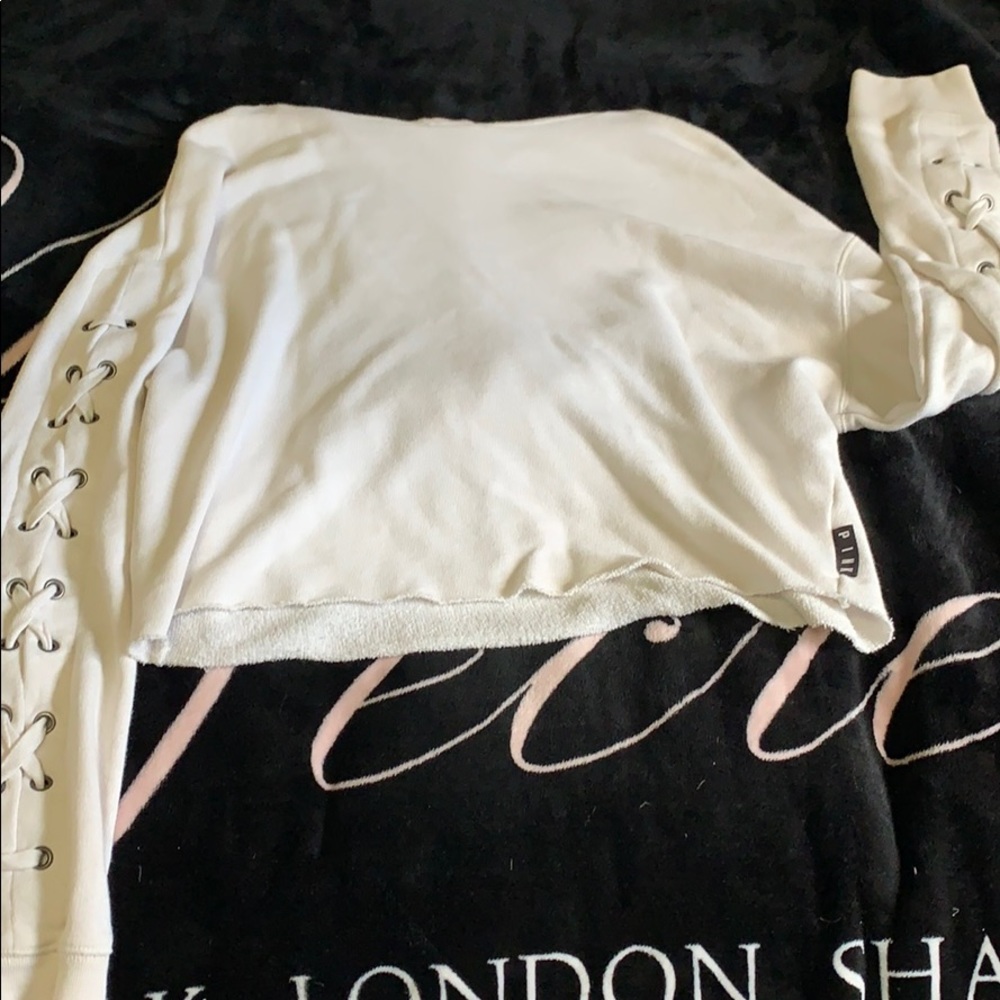 WHITE PINK CROP TOP WITH HOOD - Picture 1 of 5